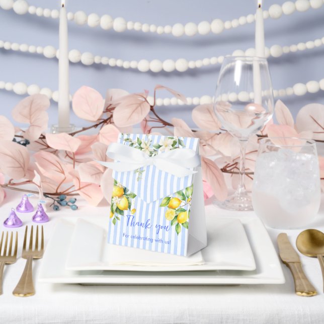 Blue Stripe Lemon Baby Shower Thank you Favour Box (Wedding)