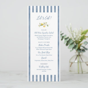 Blue Stripe Lemon Floral Wedding Flat Menu