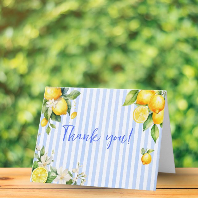 Blue Stripe Lemons Baby Shower Thank You Card (Ciao Baby Blue Stripe Lemons Baby Shower Thank you card)