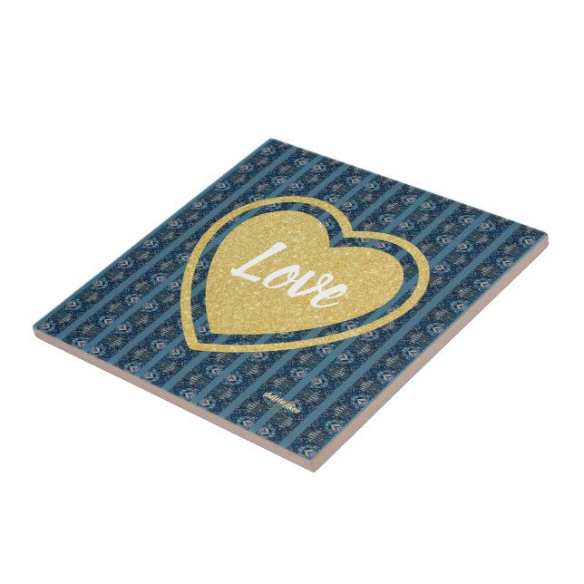 Blue Stripe LOVE Ceramic Tile by Poet Adiela Akoo (Side)