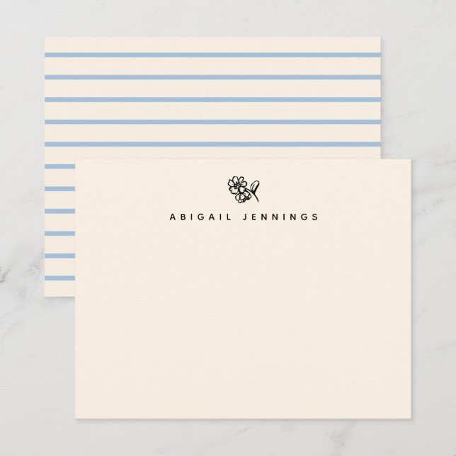 Blue Stripe Minimalist Flower Cream Card (Front/Back)