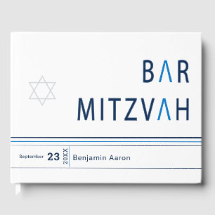 Blue Stripe Modern Bar Mitzvah Guest Book