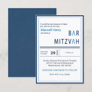 Blue Stripe Modern Bar Mitzvah Invitation