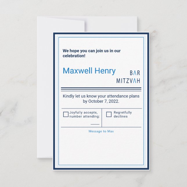 Blue Stripe Modern Bar Mitzvah RSVP Card (Front)