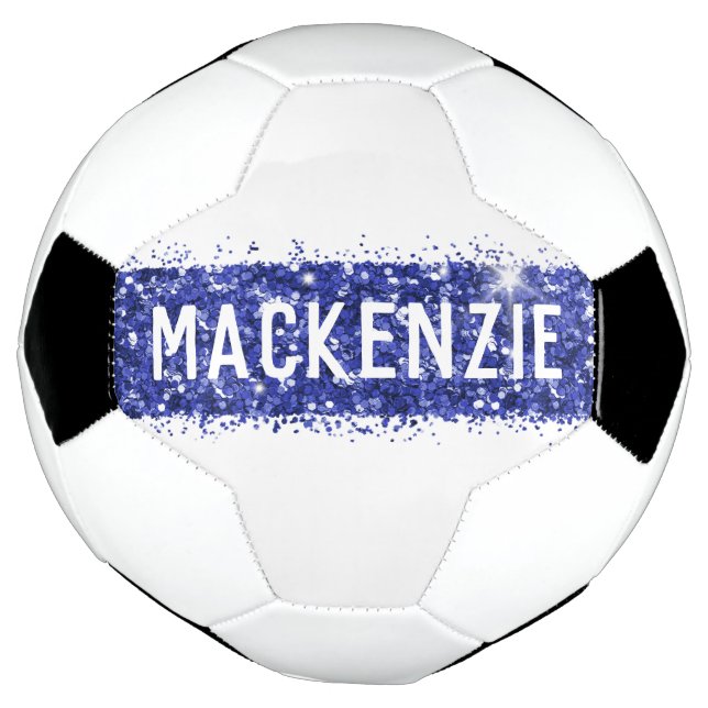 Blue Stripe Monogram Name Personalised Soccer Ball (Rotated)