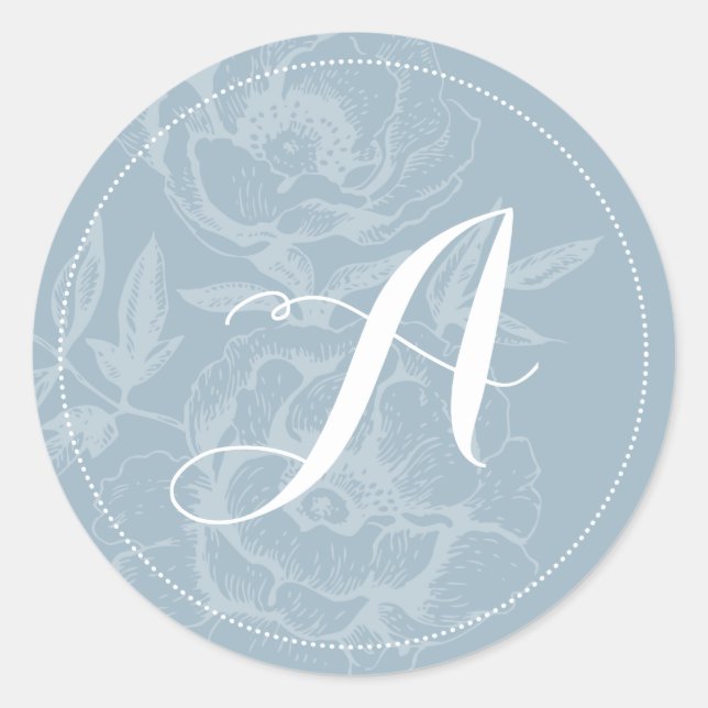 Blue Stripe Monogram Wedding Stickers (Front)
