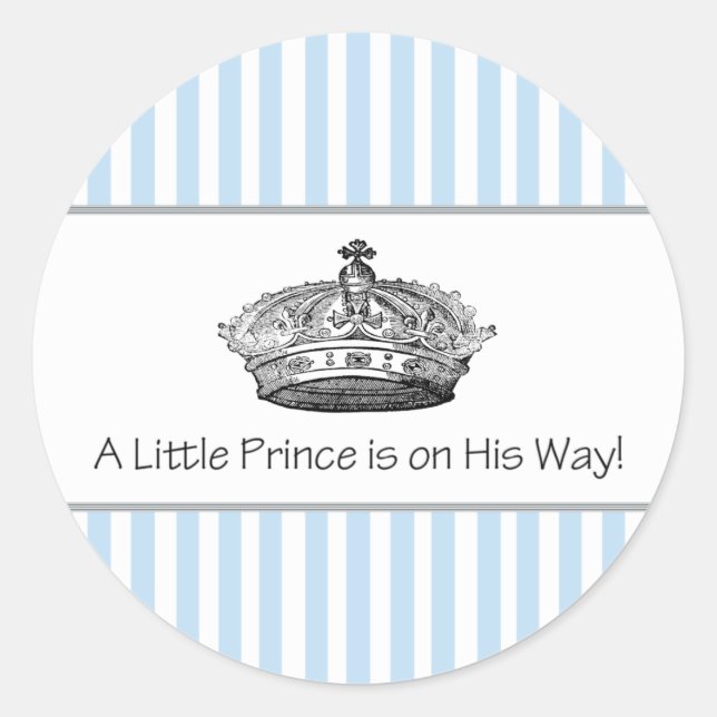 Blue Stripe Prince Crown Baby Boy Envelope Seal (Front)