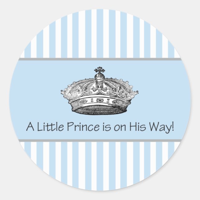 Blue Stripe Prince Crown Baby Boy Envelope Seal (Front)