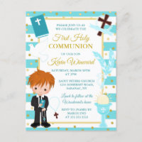 Blue Stripe Red Hair Boy First Holy Communion
