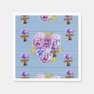 Blue Stripe Shabby Chic floral Serviette Napkins