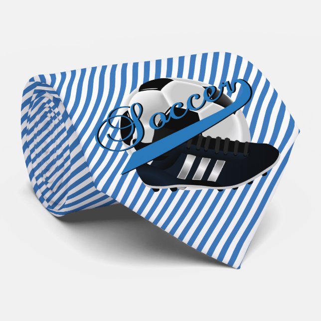 Blue Stripe Soccer Player Tie (Rolled)
