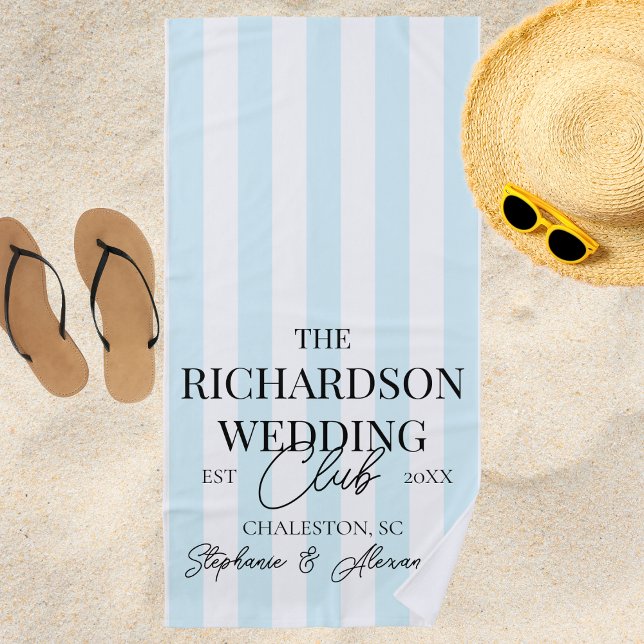 Blue Stripe Social Club Custom Wedding Merch Favor Beach Towel (Creator Uploaded)