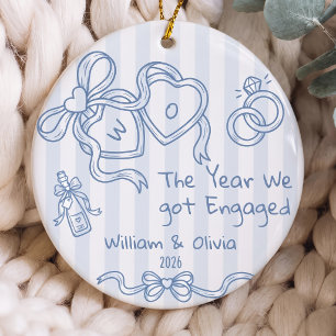 Blue Stripe The Year We Got Engaged Ceramic Tree Decoration