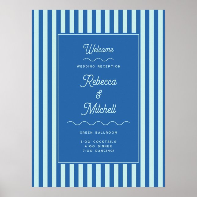 Blue Stripe Vintage Wedding Welcome Poster (Front)
