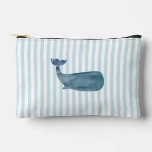 Blue Stripe Whale Coastal Makeup Accessory Pouch