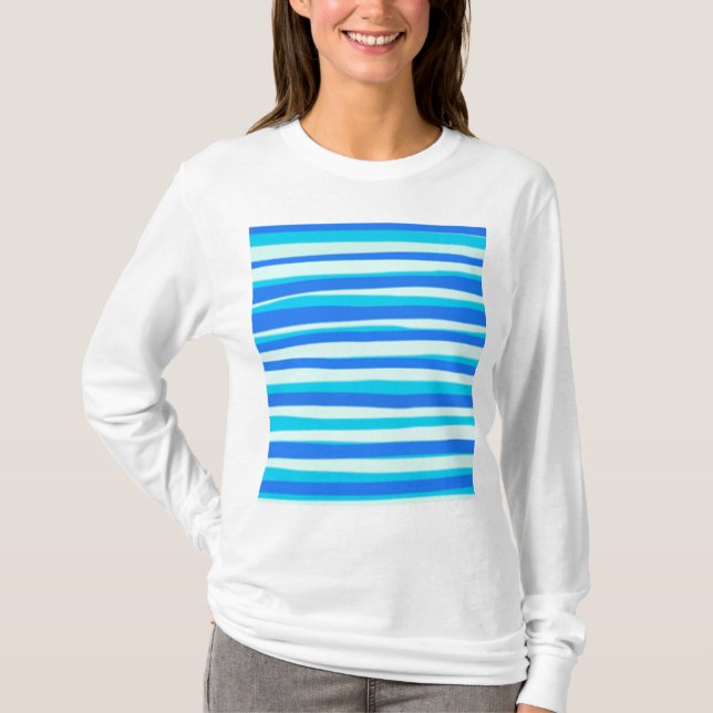 Blue Striped Abstract Art T-Shirt (Front)