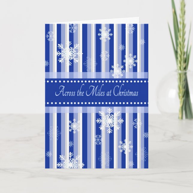 Blue Striped Across the Miles at Christmas Card (Front)
