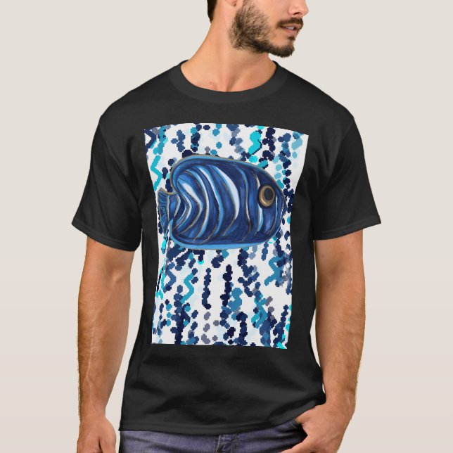 Blue Striped Angel Fish Pattern T-Shirt (Front)
