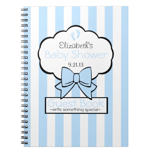 Blue Striped Baby Shower Guest Book- Notebook (Front)