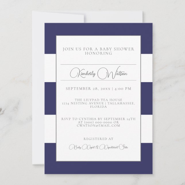 Blue Striped Baby Shower Invitation (Front)