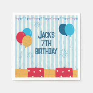 Blue Striped Balloons Boys Birthday Napkin