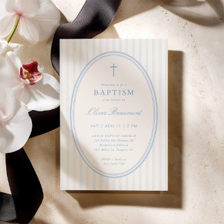 Blue Striped Baptism Invitation