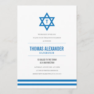 Blue Striped Bar Mitzvah Invite
