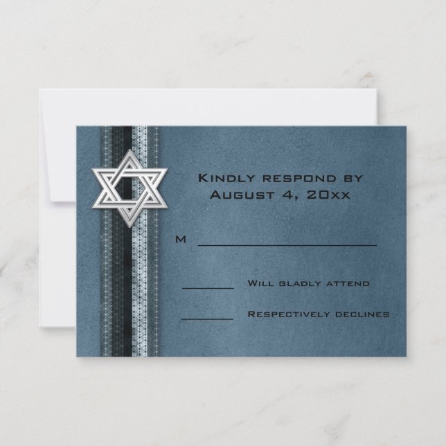 Blue Striped Bar Mitzvah RSVP (Front)