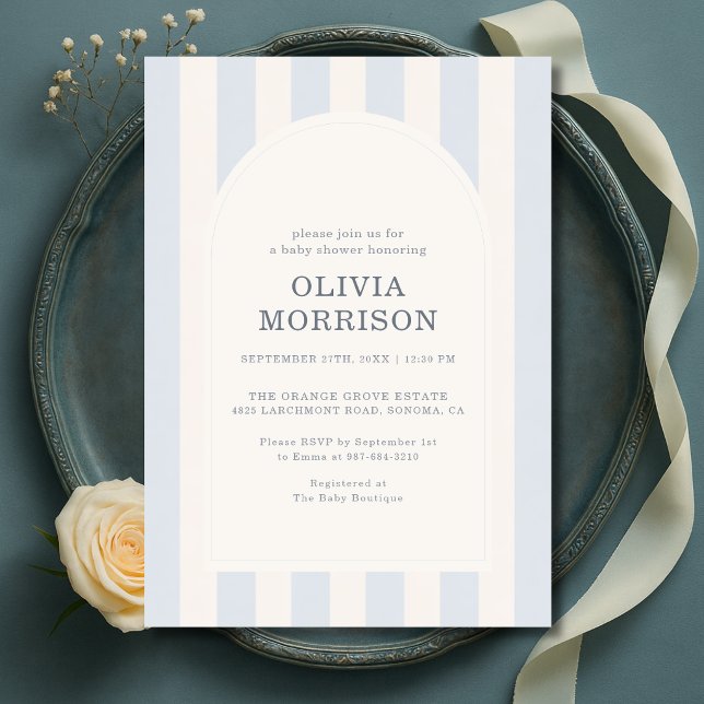 Blue Striped Boy Baby Shower Invitation (Creator Uploaded)