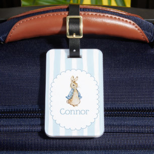 Blue Striped Bunny Boys School Bag Tag