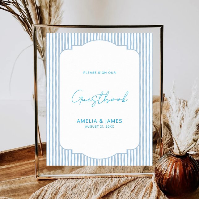 Blue Striped Classic Wedding Guestbook Poster (Creator Uploaded)