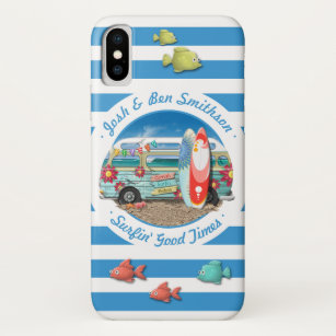 Blue Striped Cornish Beach Surfer Camper Van Case-Mate iPhone Case