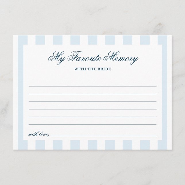 Blue Striped Favourite Memory Bridal Shower Enclosure Card (Front)