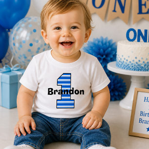 Blue Striped First Birthday Boy Shirt