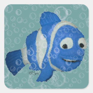 Blue Striped Fish Square Sticker