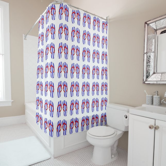 Blue Striped Flip Flops Pattern Shower Curtain (In Situ)