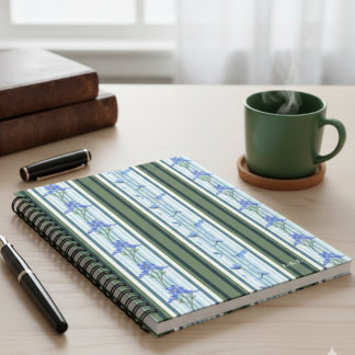 Blue Striped Floral Archive Personalized Notebook