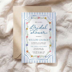 Blue Striped Floral Bridal Shower Invitation