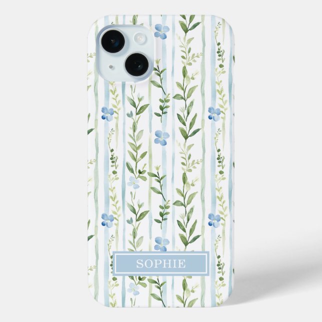 Blue Striped Floral Personalised Case-Mate iPhone Case (Back)