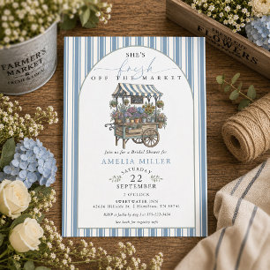 Blue Striped Fresh Off The Market Bridal Shower Invitation