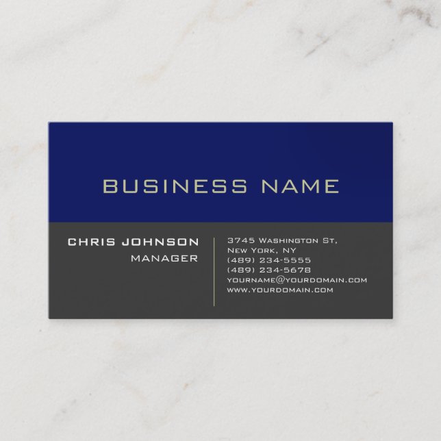 Blue Striped Grey Background Manager Business Card (Front)