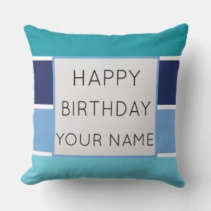 Blue Striped Happy Birthday Cushion