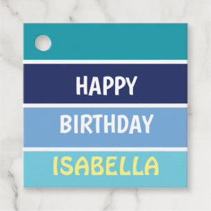 Blue Striped Happy Birthday Favour Tags