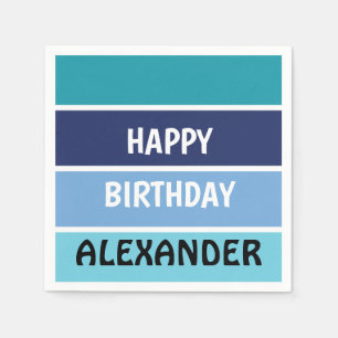 Blue Striped Happy Birthday Napkin