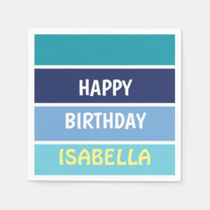 Blue Striped Happy Birthday Napkin