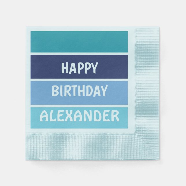 Blue Striped Happy Birthdy Napkin (Front)