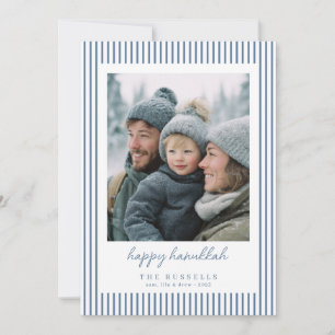 Blue Striped Happy Hanukkah Photo Holiday Card