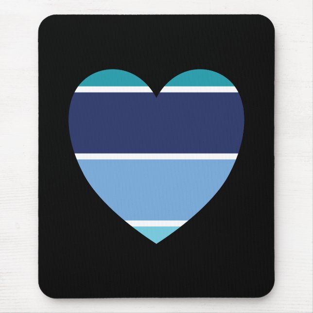 Blue Striped Heart Mouse Mat (Front)