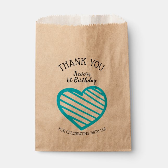 Blue Striped Heart Thank You Favour Bags (Front)