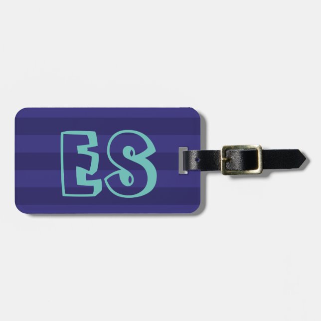 Blue Striped Initials Luggage Tag (Front Horizontal)